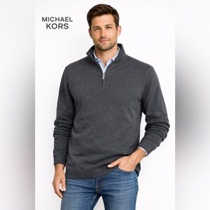 Michael Kors Quarter Zip Sweater Men’s XL Gray 100% Cotton Pullover